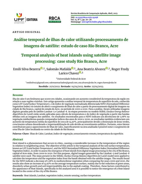 Pdf An Lise Temporal De Ilhas De Calor Utilizando Processamento De