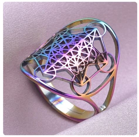 Anillo Aura acero inoxidable Arcángel Metatrón Geometría Sagrada