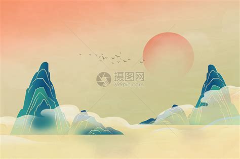 中式山水背景图片素材 正版创意图片402434125 摄图网