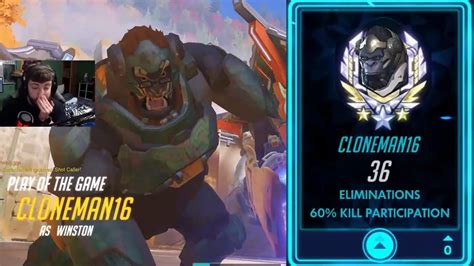 60 Kp Potg Cloneman16 Insane Winston Overwatch Gameplay Season 26