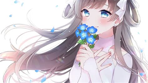 1920x1080 Crying Blue Eyes Anime Girl Tears Brown Hair Blue Flowers For Brown Hair Blue