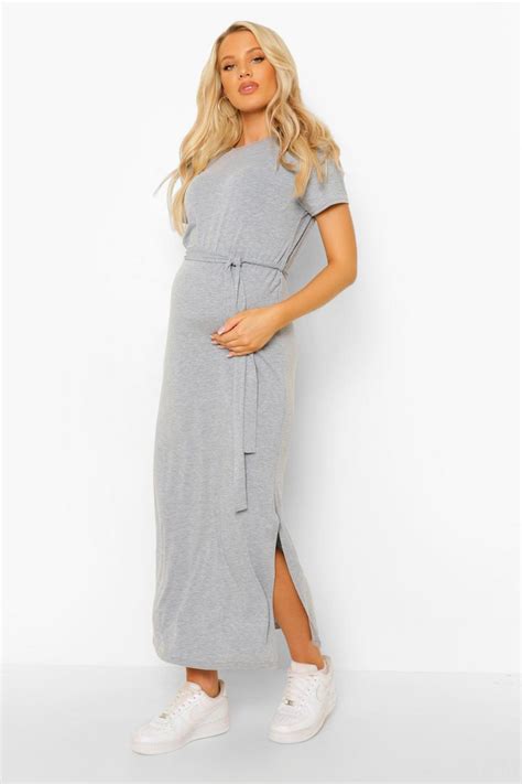 Maternity Tie Waist Midaxi Dress Boohoo