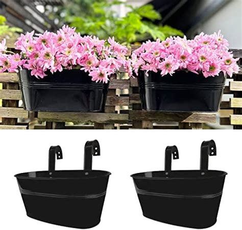 Lalagreen Outdoor Rail Planter 4 Pack 11 Inch Black Metal Iron