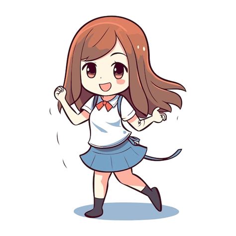 Premium Vector Cute Little Schoolgirl In School Uniform Running