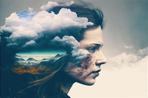 Imagen De Doble Exposici N Del Retrato De Mujer Con El Cielo Y La Mente