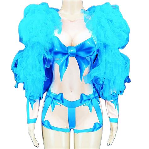 Multicolored Sexy Bow Perspective Women Bodysuits Puff Sleeve Gauze F