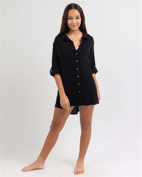 Shop Topanga Girls James Beach Cover In Black Fast Shipping And Easy Returns City Beach Australia