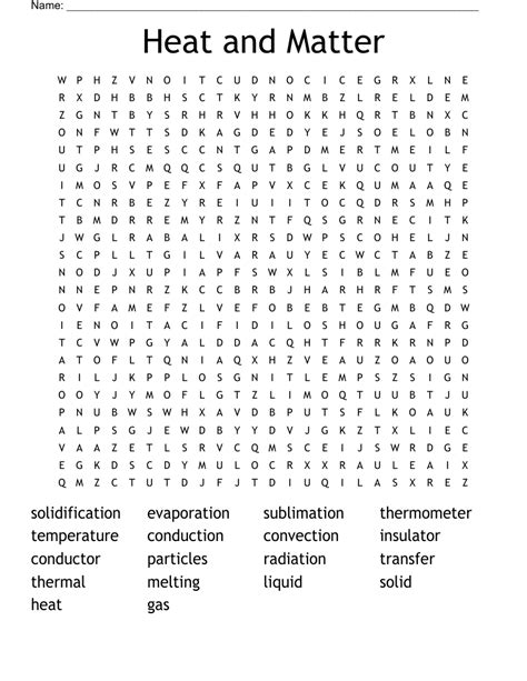 Heat And Matter Word Search WordMint