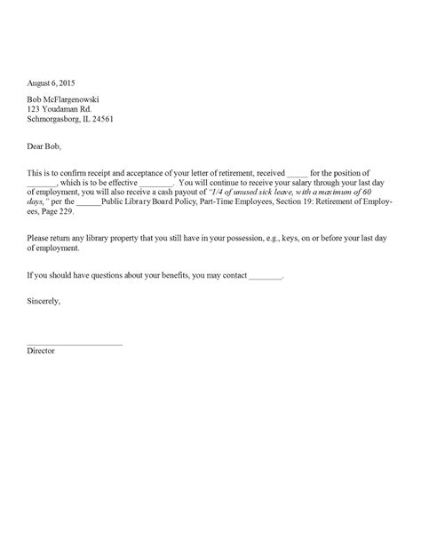 Acknowledgement Of Retirement Letter