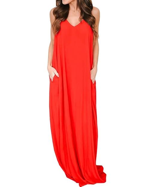 Buy Saikesigirl Womens Spaghetti Strap Maxi Dresses V Neck Loose Flowy