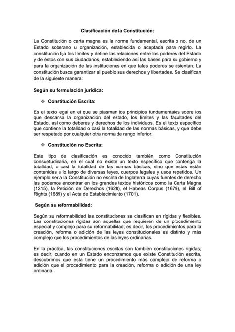 Clasificaci N De La Constituci N Pdf