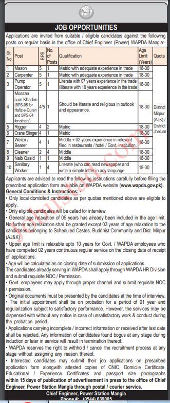 Latest Wapda Jobs In Mangla June Advertisement