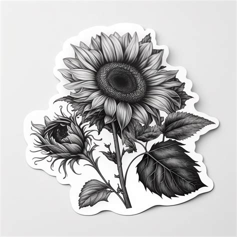 Black And White Sunflower Sticker