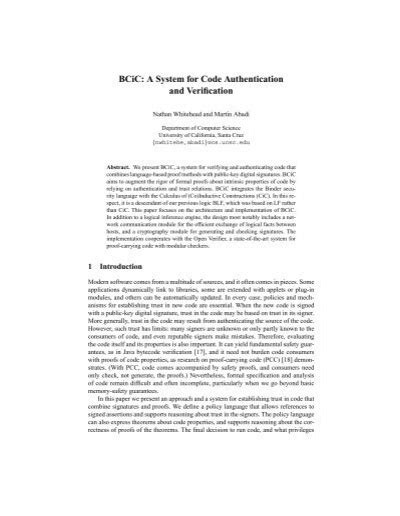 Bcic A System For Code Authentication And Verification