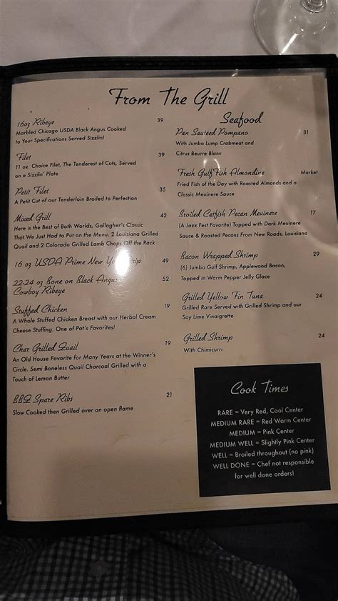 Menu At Gallaghers Grill Steakhouse Covington 509 S Tyler St