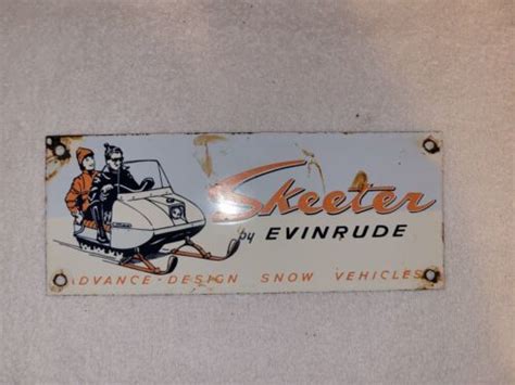 Vintage Evinrude Porcelain Sign Skeeter Snowmobiles Snow Vehicles