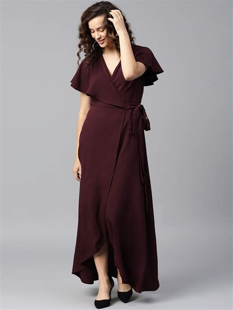 Buy Femella Women Burgundy Wrap Maxi Polyester Dress Dresses For Women 19790096 Myntra