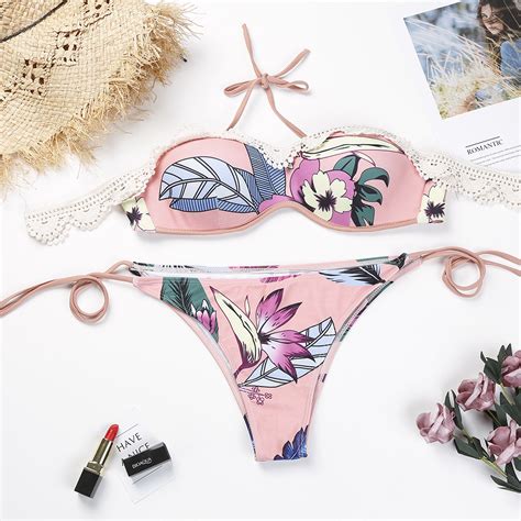Explosion Hand Hook Knit Lace Bikini Print Swimsuit Sexy Split Swimsuit