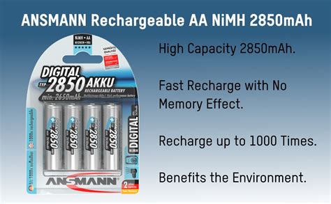 Ansmann Aa Rechargeable Batteries Pack Of 4 2850 Mah Nimh High Capacity Aa Type Size Battery