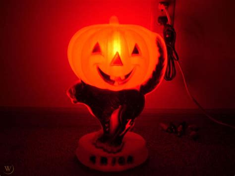 Vtg Empire 1960s Halloween Blow Mold Pumpkin Man Black Cat Light Clean