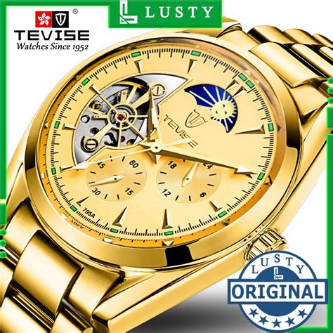 TEVISE Automatic Watch For Men Waterproof Analog Gold Luxury Stainless