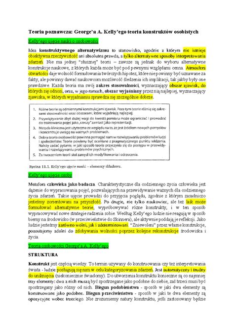 Kelly Notatki Z Teorii Osobowo Ci Do Zaliczenia Studium Przypadku Na