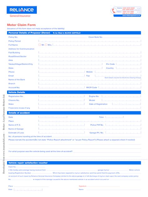 Reliance Motor Claim Form Fill Out And Sign Online Dochub