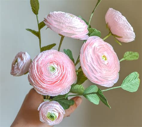 Pink Crepe Paper Ranunculus Paper Fake Bridal Flower For Her Etsy