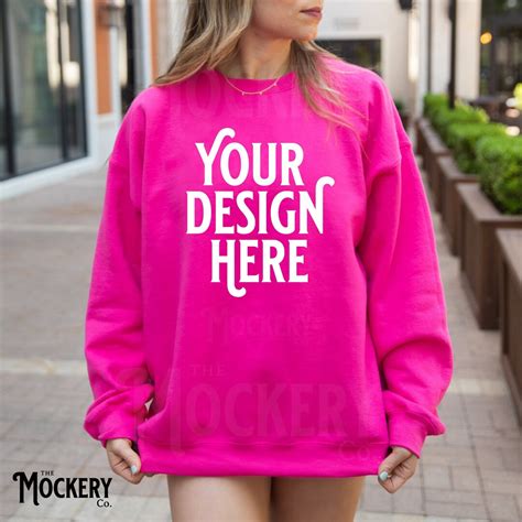 Heliconia Gildan Mockup Gildan Hot Pink Sweatshirt Mock Gildan Oversized Mockup
