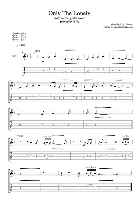 Soulful Guitar Tab Only The Lonely By Roy Orbison