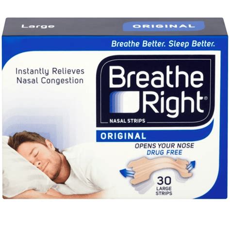 Breathe Right Snoring Congestion Relief Nasal Strips - 30 Natural Large ...