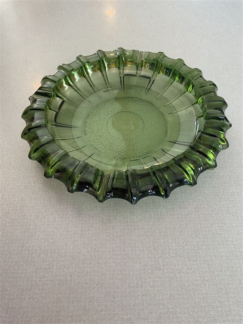 Vtg Fostoria Green Art Glass Ashtray Etsy