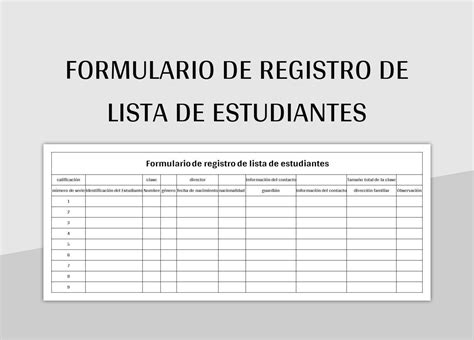 Plantilla De Formato Excel Formulario De Registro De Lista De