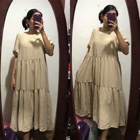 SHEIN NUDE KHAKI BROWN MAXI LAYER DOLL SUMMER DRESS Women S Fashion Dresses Sets Dresses On
