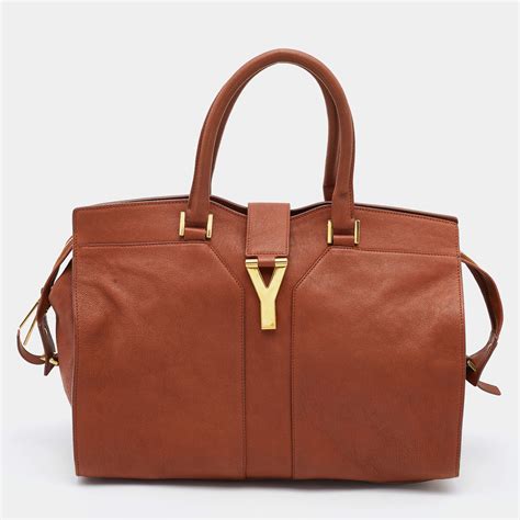 Yves Saint Laurent Brown Leather Medium Cabas Y Ligne Tote Yves Saint