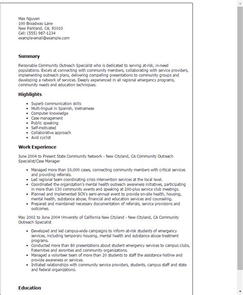 Community Outreach Specialist Resume Examples [2025]