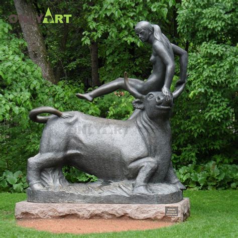 Garden Decor Naked Girl Sitting On The Bull Bronze Statue OAB 65