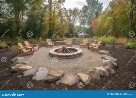 Campsite with Fire Pit and Chairs for Gathering Around Stock Photo - Image of wilderness ...