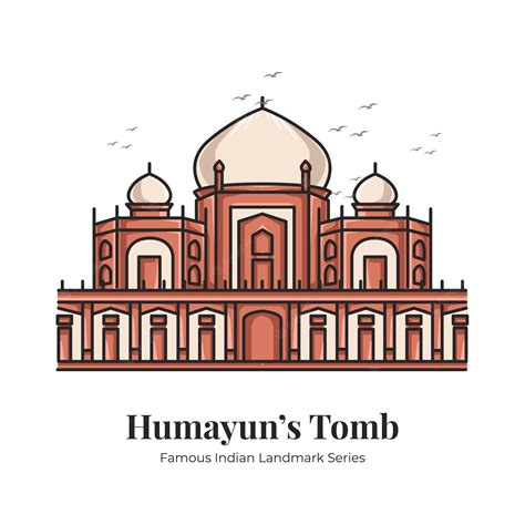 Premium Vector Humayun Tomb Indian Landmark Iconic Cartoon Illustration