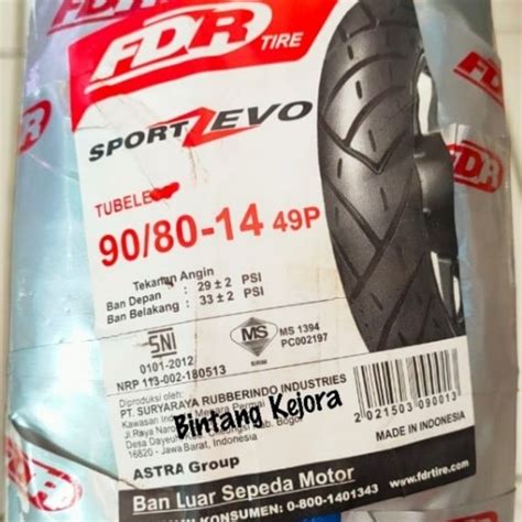 Jual BAN LUAR FDR TUBELESS TUBLES SPORT ZEVO 90 80 14 BAN DEPAN