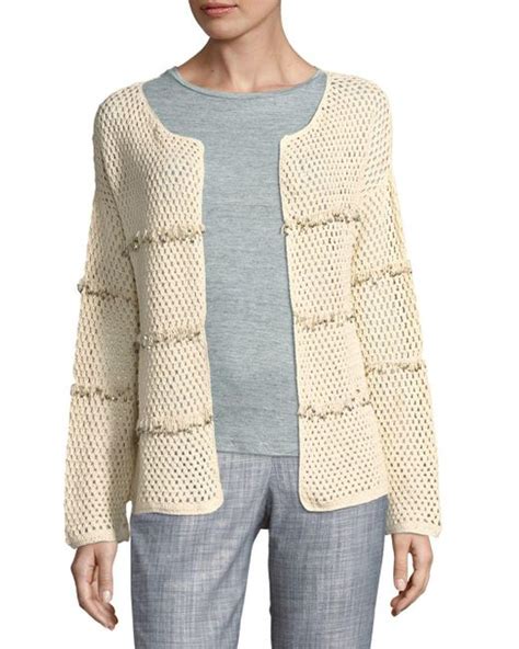 Joie Keyhole Fringe Cotton Cardigan In Natural Lyst