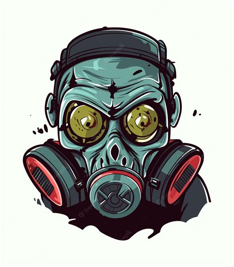 Premium Vector | Zombie wearing gas mask hand drawn logo design ...