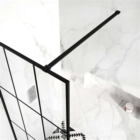 Munich Matt Black Crittall Easy Clean 8mm Wet Room Shower Glass Panel 700mm