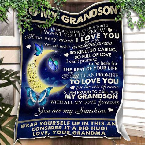 To My Grandson Blanket Butterfly Moon You Are My Sunshine Blanket