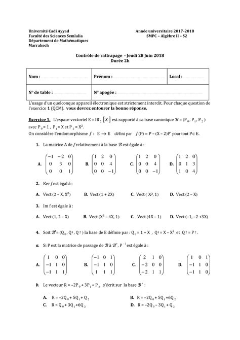 CR 2018 cour et exercice Université Cadi Ayyad Année universitaire