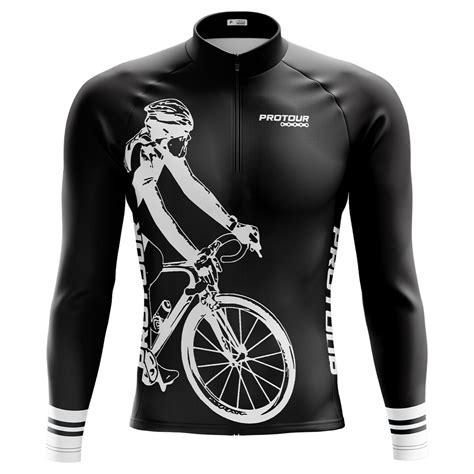 Camisa Para Ciclista Manga Longa Pro Tour Pneu Bike Preta Bolsos Uv