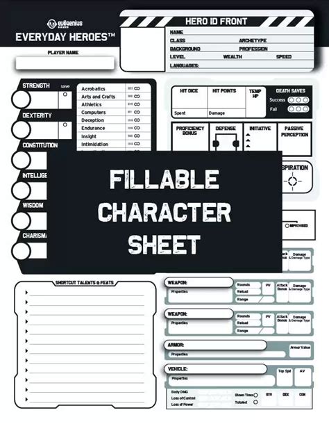 Everyday Heroes Character Sheets Evil Genius Games Drivethrurpg