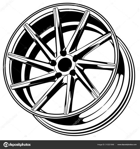 Car Wheel Rim Vector Silhouette Icon Logo Monochrome Color Black Stock Vector Image By