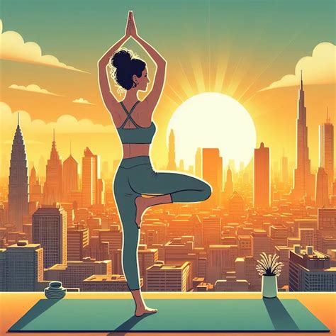 Premium Photo Vector Art Of A Morning Yoga Routine On A City Roof