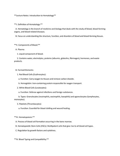 Lecture Notes All About Hematology Lecture Notes Introduction To